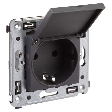 4412013 | Розетка с крышкой в стену, 2P+E, с з/ш, Avanti, Черный матовый-1