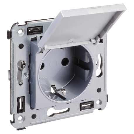 4404013 | Розетка с крышкой в стену, 2P+E, с з/ш, "Avanti", "Закаленная сталь"-1
