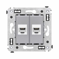 Телефонная розетка RJ-12 без шторки в стену двойная, "Avanti", "Закаленная сталь"