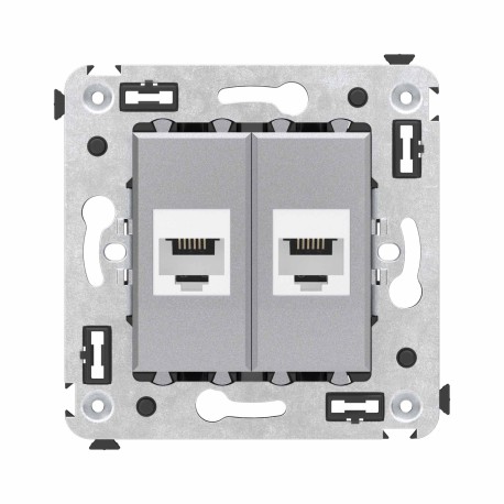 4404614 | Телефонная розетка RJ-12 без шторки в стену двойная, "Avanti", "Закаленная сталь"