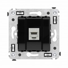 Компьютерная розетка RJ-45 без шторки в стену, кат.6 одинарная экранированная, "Avanti", "Черный квадрат"
