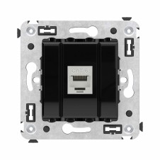 Компьютерная розетка RJ-45 без шторки в стену, кат.6 одинарная экранированная, "Avanti", "Черный квадрат"
