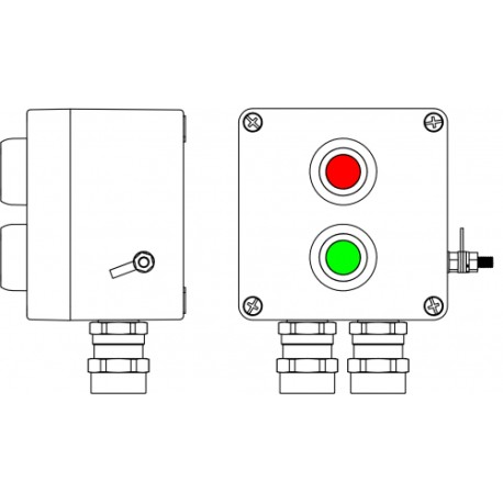 2231.031.19.052 | Пост управления Ex из GRP: 1Ex d e IIC T6 Gb X / Ex tb IIIB T80°C Db X / IP664 Кнопка Зеленая, 1NC/1NO -1 шт.: Кнопкакрасная,1NC/1NO - 1 шт.: С: ввод D5,5-13мм под бронированный кабель Ni -2 шт.