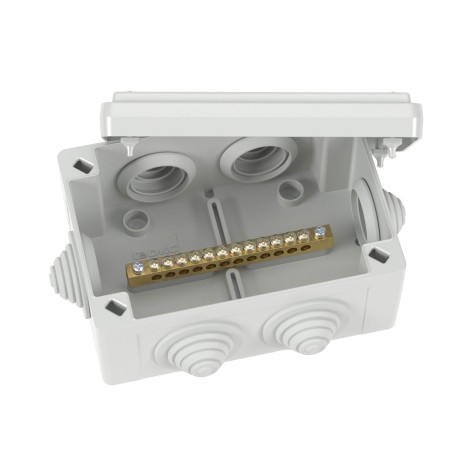 NE3112 | Коробка уравнивания потенциалов, 12 зажимов, 6 вводов д.25мм,120х80х50мм, IP55