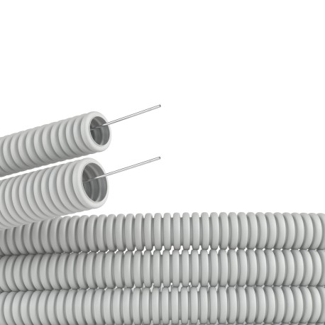 91925 | Труба ПВХ гибкая гофр. д.25мм, лёгкая с протяжкой, 50м, цвет серый