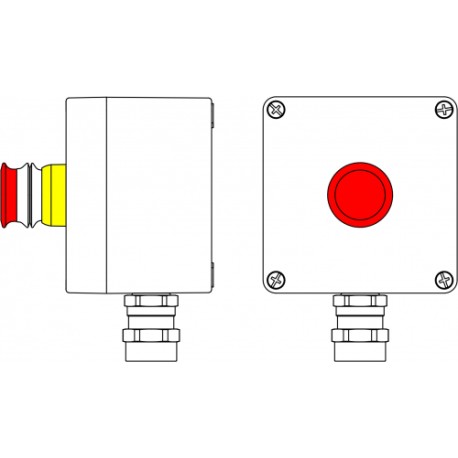 2201.121.19.03K | Пост управления Ex из алюминия: 1Ex d e IIC T6 Gb X / Ex tb IIIB T80°C Db X / IP66: Аварийная кнопка красная, 1NC/1NO -1 шт.: С:ввод D5,5-13мм под бронированный кабель Ni -1 шт.