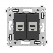Компьютерная розетка RJ-45 без шторки в стену, кат.5e двойная экранированная, "Avanti", "Черный матовый"
