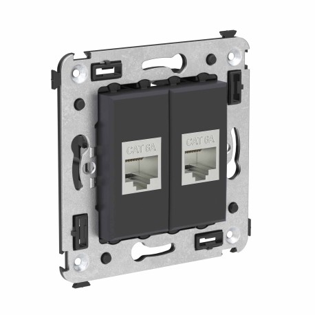 4412774 | Компьютерная розетка RJ-45 без шторки в стену, кат.6А двойная экранированная, "Avanti", "Черный матовый"-1