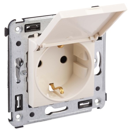 4405013 | Розетка с крышкой в стену, 2P+E, с з/ш, "Avanti", "Ванильная дымка"-1