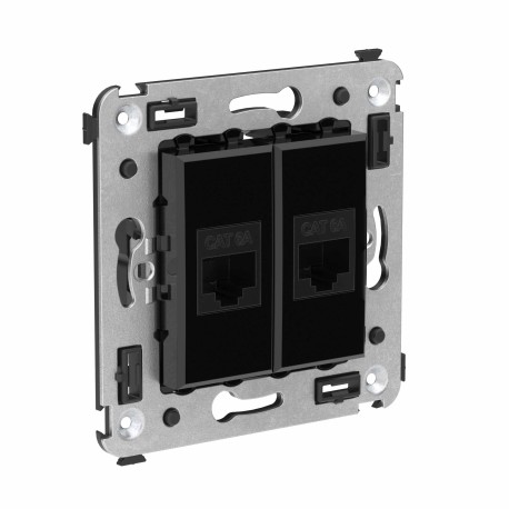 4402674 | Компьютерная розетка RJ-45 без шторки в стену, кат.6А двойная, "Avanti", "Черный квадрат"-1