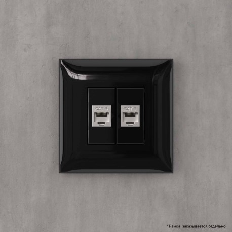 4402794 | Компьютерная розетка RJ-45 без шторки в стену, кат.6 двойная экранированная, "Avanti", "Черный квадрат"-4