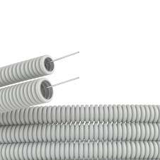 Труба ПВХ гибкая гофр. д.40мм, тяжёлая с протяжкой, 20м, цвет серый