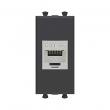 Компьютерная розетка RJ-45 без шторки модульная, кат.5е экранированная, "Avanti", "Черный матовый", 1 модуль
