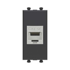 Компьютерная розетка RJ-45 без шторки модульная, кат.5е экранированная, "Avanti", "Черный матовый", 1 модуль