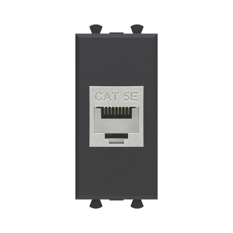 4412761 | Компьютерная розетка RJ-45 без шторки модульная, кат.5е экранированная, "Avanti", "Черный матовый", 1 модуль