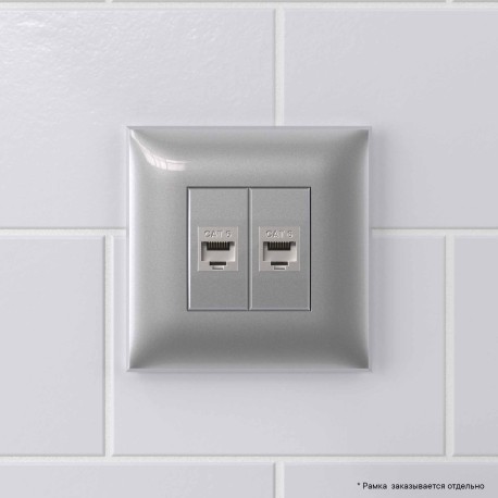 4404794 | Компьютерная розетка RJ-45 без шторки в стену, кат.6 двойная экранированная, "Avanti", "Закаленная сталь"-4