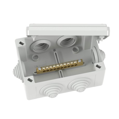 NE3110 | Коробка уравнивания потенциалов, 10 зажимов, 6 вводов д.25мм, 120х80х50мм, IP55