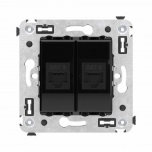 Компьютерная розетка RJ-45 без шторки в стену, кат.6 двойная, "Avanti", "Черный квадрат"