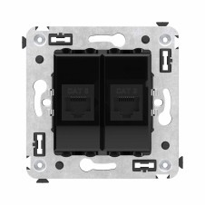 Компьютерная розетка RJ-45 без шторки в стену, кат.6 двойная, "Avanti", "Черный квадрат"