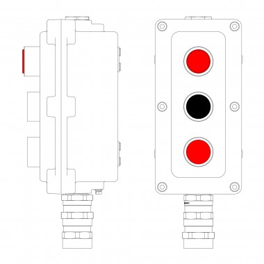 LCSD21000109 | Взрывонепроницаемый пост управления из алюминия LCSD-03-B-MB-L1R(220)x1-P1B(11)x1-P1R(11)x1-PBMB-KA2MHK / 1Ex d IIB T5 Gb / Ex tb IIIC T95°С Db IP66
