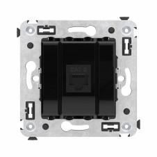 Компьютерная розетка RJ-45 без шторки в стену, кат.6 одинарная, "Avanti", "Черный квадрат"