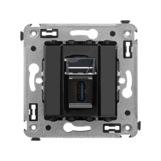 USB 3.0 розетка одинарная в стену, тип А-А, Avanti, Черный квадрат