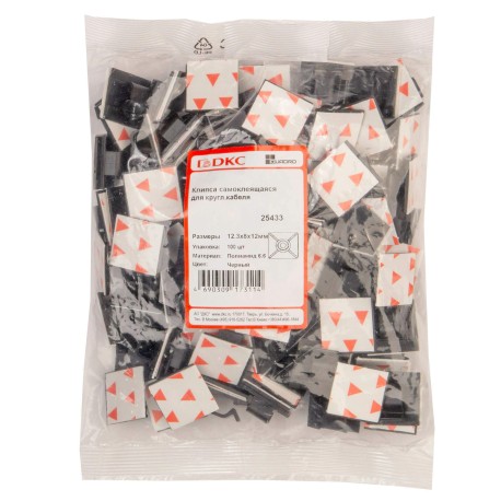 25433 | Клипса самоклеящаяся для кругл.кабеля,черная, 12.3х8х12-2