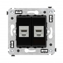 Компьютерная розетка RJ-45 без шторки в стену, кат.5e двойная экранированная, "Avanti", "Черный квадрат"