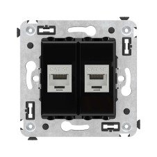 Компьютерная розетка RJ-45 без шторки в стену, кат.5e двойная экранированная, "Avanti", "Черный квадрат"