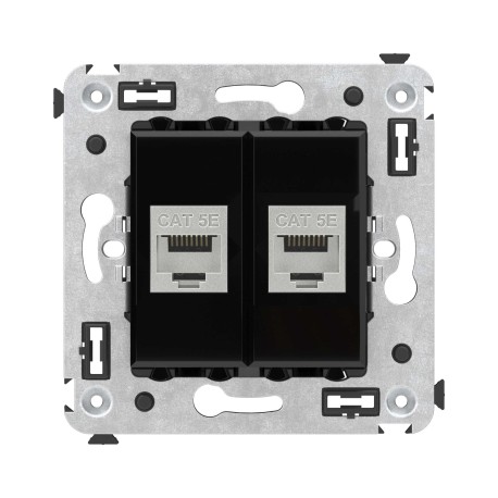 4402764 | Компьютерная розетка RJ-45 без шторки в стену, кат.5e двойная экранированная, "Avanti", "Черный квадрат"