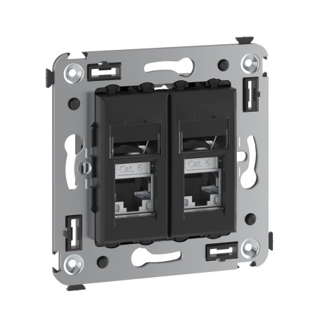 4412394 | Компьютерная розетка RJ-45 в стену, кат.6 экранированная двойная,Avanti, Черный матовый-1