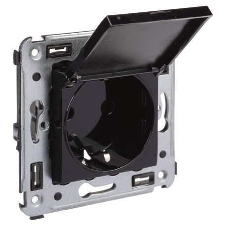 4402013 | Розетка с крышкой в стену, 2P+E, с з/ш, "Avanti", "Черный квадрат"-1