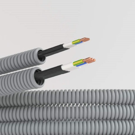 9S920100KF | Электротруба ПВХ гибкая гофр. д.20мм, цвет серый, с кабелем ВВГ-Пнг(А)-LS3х2,5мм² Конкорд, 100м