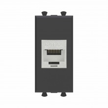 Компьютерная розетка RJ-45 без шторки модульная, кат.6А экранированная, "Avanti", "Черный матовый", 1 модуль