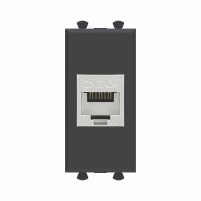 Компьютерная розетка RJ-45 без шторки модульная, кат.6А экранированная, "Avanti", "Черный матовый", 1 модуль