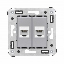 Компьютерная розетка RJ-45 без шторки в стену, кат.6 двойная, "Avanti", "Закаленная сталь"