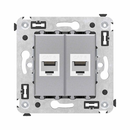 4404694 | Компьютерная розетка RJ-45 без шторки в стену, кат.6 двойная, "Avanti", "Закаленная сталь"