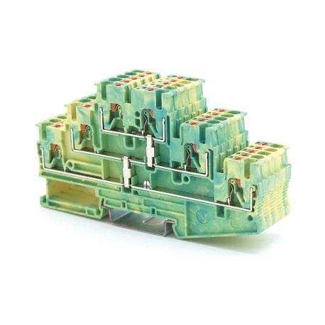 VPR-2.5-3L-PE-YG | Клемма заземления трехуровневая, зажим push-in, 6 точек подключения, 2.5 кв.мм