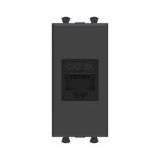 Компьютерная розетка RJ-45 без шторки модульная, кат.6А, "Avanti", "Черный матовый", 1 модуль