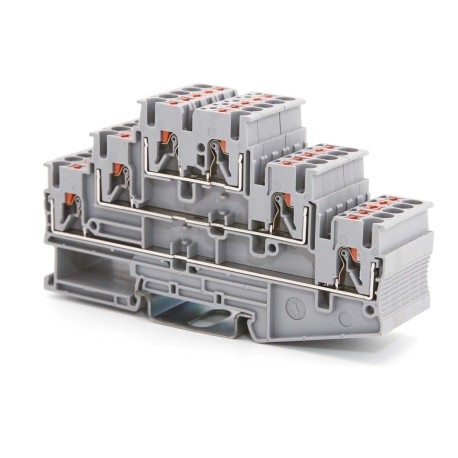 VPR-2.5-3L-BU | Клемма трехуровневая, зажим push-in, 6 точек подключения, 2.5 кв.мм, синяя