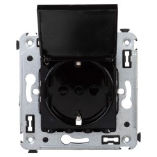 Розетка с крышкой в стену, 2P+E, с з/ш, "Avanti", "Черный квадрат"