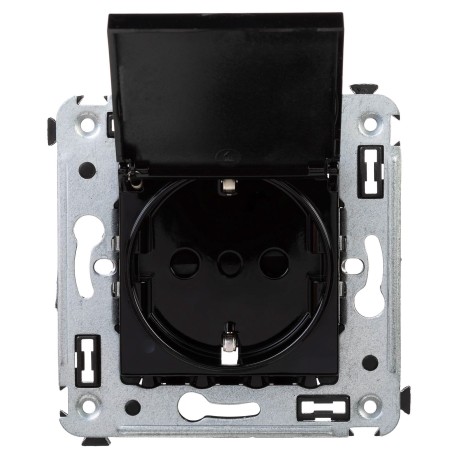 4402013 | Розетка с крышкой в стену, 2P+E, с з/ш, "Avanti", "Черный квадрат"