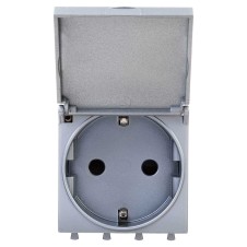 Розетка с крышкой модульная, 2P+E, с з/ш, "Avanti", "Закаленная сталь",2 модуля