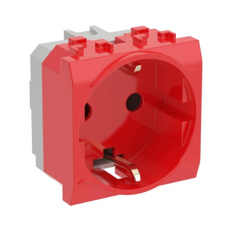 76482R | Электрическая розетка, с заземлением, со шторками, красная, 2 мод.-1