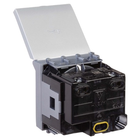 4404012 | Розетка с крышкой модульная, 2P+E, с з/ш, "Avanti", "Закаленная сталь",2 модуля-3