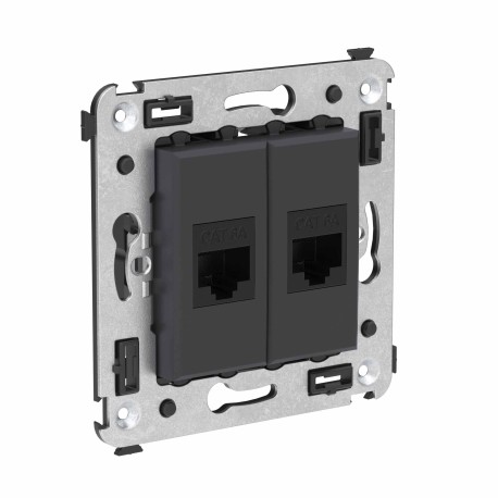 4412674 | Компьютерная розетка RJ-45 без шторки в стену, кат.6А двойная, "Avanti", "Черный матовый"-1