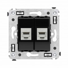 Компьютерная розетка RJ-45 без шторки в стену, кат.6А двойная экранированная, "Avanti", "Черный квадрат"