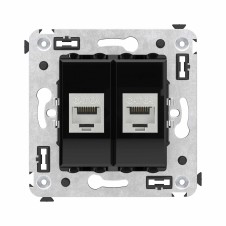 Компьютерная розетка RJ-45 без шторки в стену, кат.6А двойная экранированная, "Avanti", "Черный квадрат"