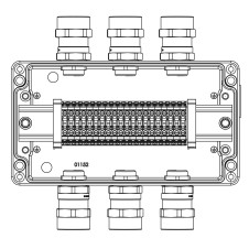 Ex клеммная коробка из алюминия : 1Ex e IIC Т5 Gb / Ex tb IIIB T95°C DbIP66 :Клеммы 4 кв.мм - 20 шт.:А,C:ввод D5,5-13мм под небронированныйкабель Ni - 6 шт.
