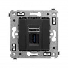 USB 3.0 розетка одинарная в стену, тип А-А, Avanti, Черный матовый